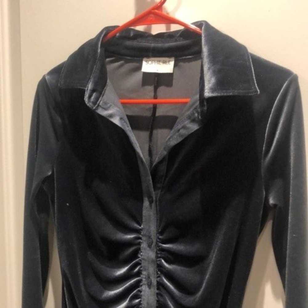 Sophie Rue Collared Ruched Button Down Velvet Mini Dress - Picture 4 of 7
